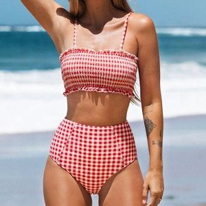 NEW! Red gingham smocked bikini